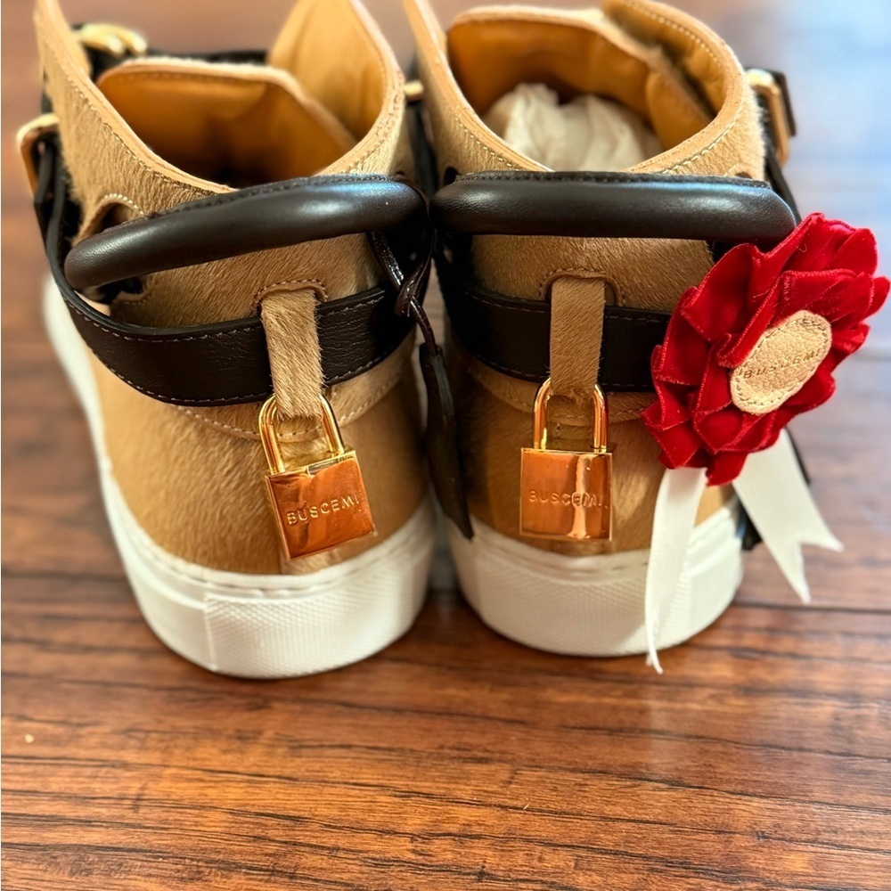 NWT Rare Limited Edition BUSCEMI 100mm "Triple Crown Tan" Leather | Size 42 / US - Picture 4 of 8